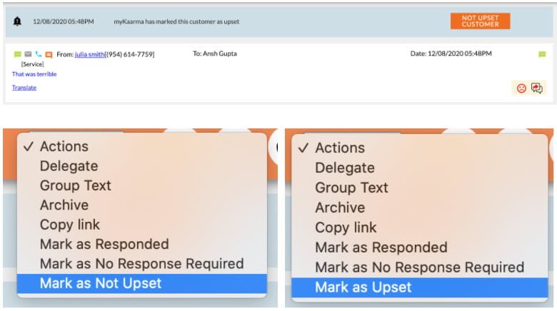 sentiment analysis actions dropdown