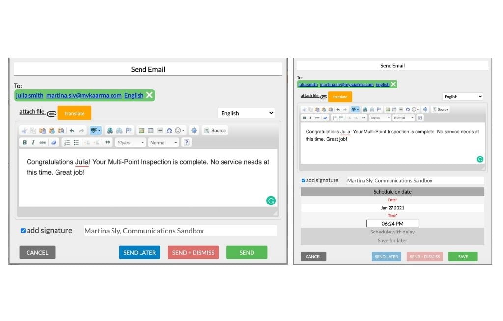 email signature and send later