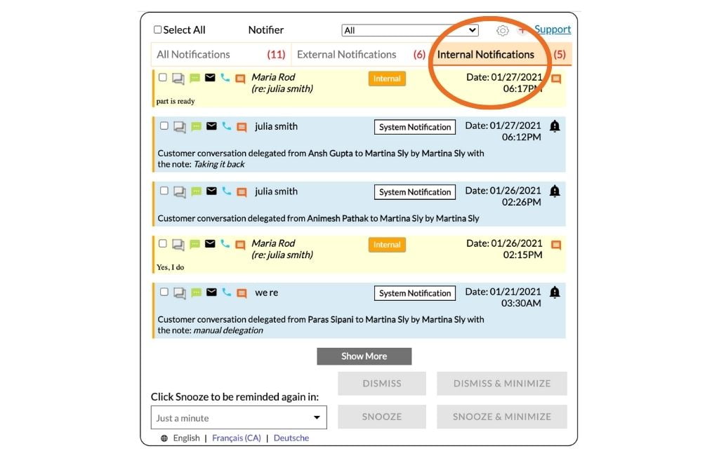 internal notifications