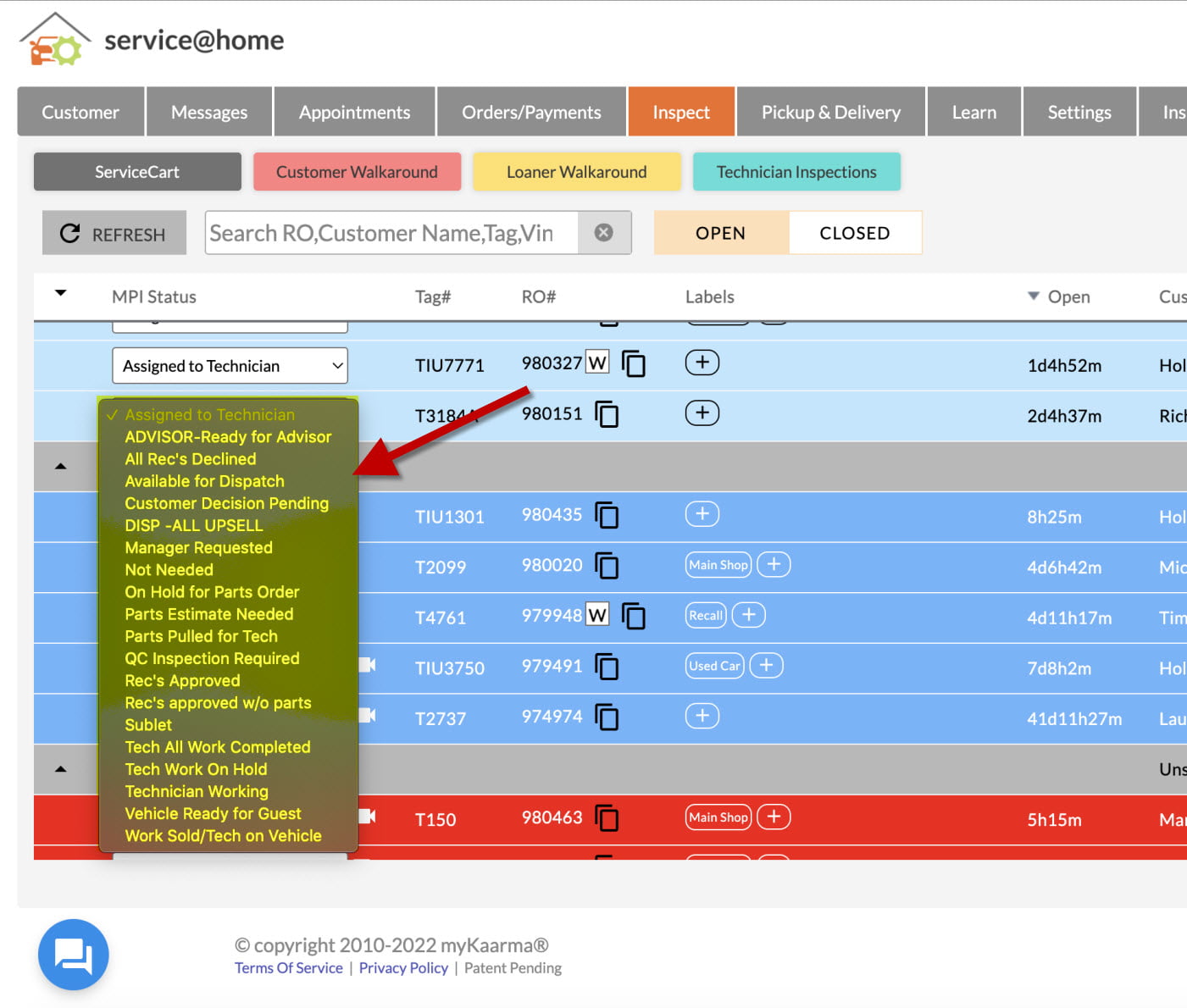 ServiceCart Status Flow