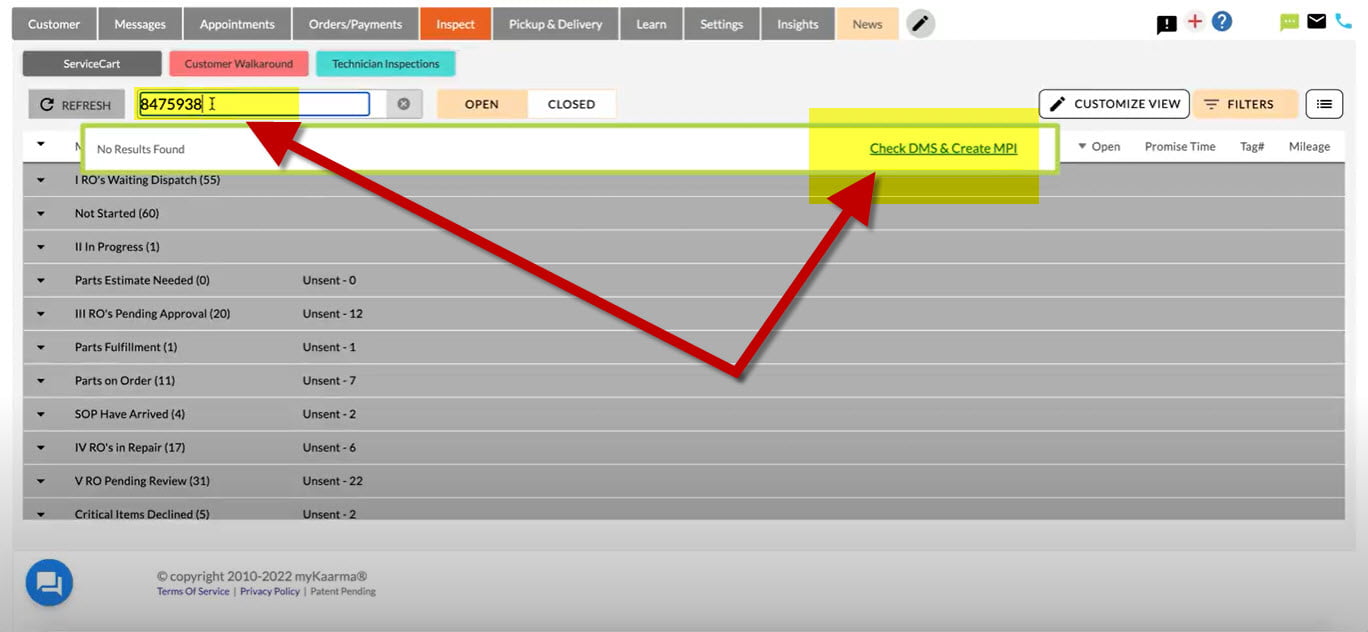 search CDK RO and request from DMS